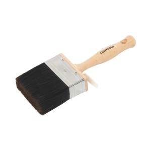 Flächenstreicher Lacke Kunstharz, 80 mm Pinsel mit Holzgriff und dunklen Borsten.