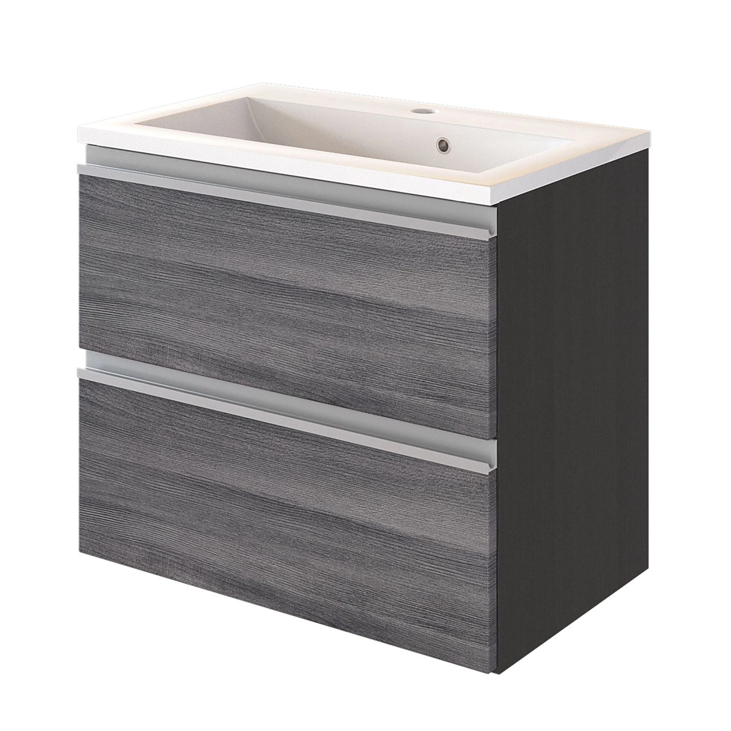 Held Möbel Waschtisch-Set Neapel, 60 cm, Eiche Rauchsilber/Graphitgrau, mit 2 Auszügen und Mineralgussbecken.