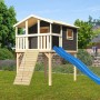 Karibu Stelzenhaus Benjamin Set mit Holzrampe und blauer Rutsche (3m).
