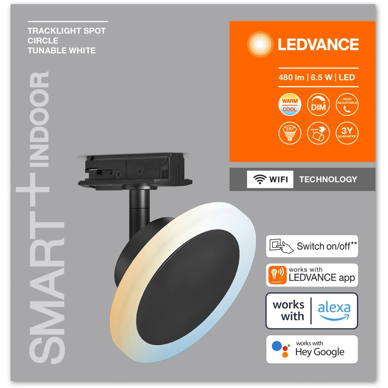 Ledvance Smart+ Schienensystem, schwarz, Ø 12cm. Smarte, runde Schienenleuchte mit WiFi.