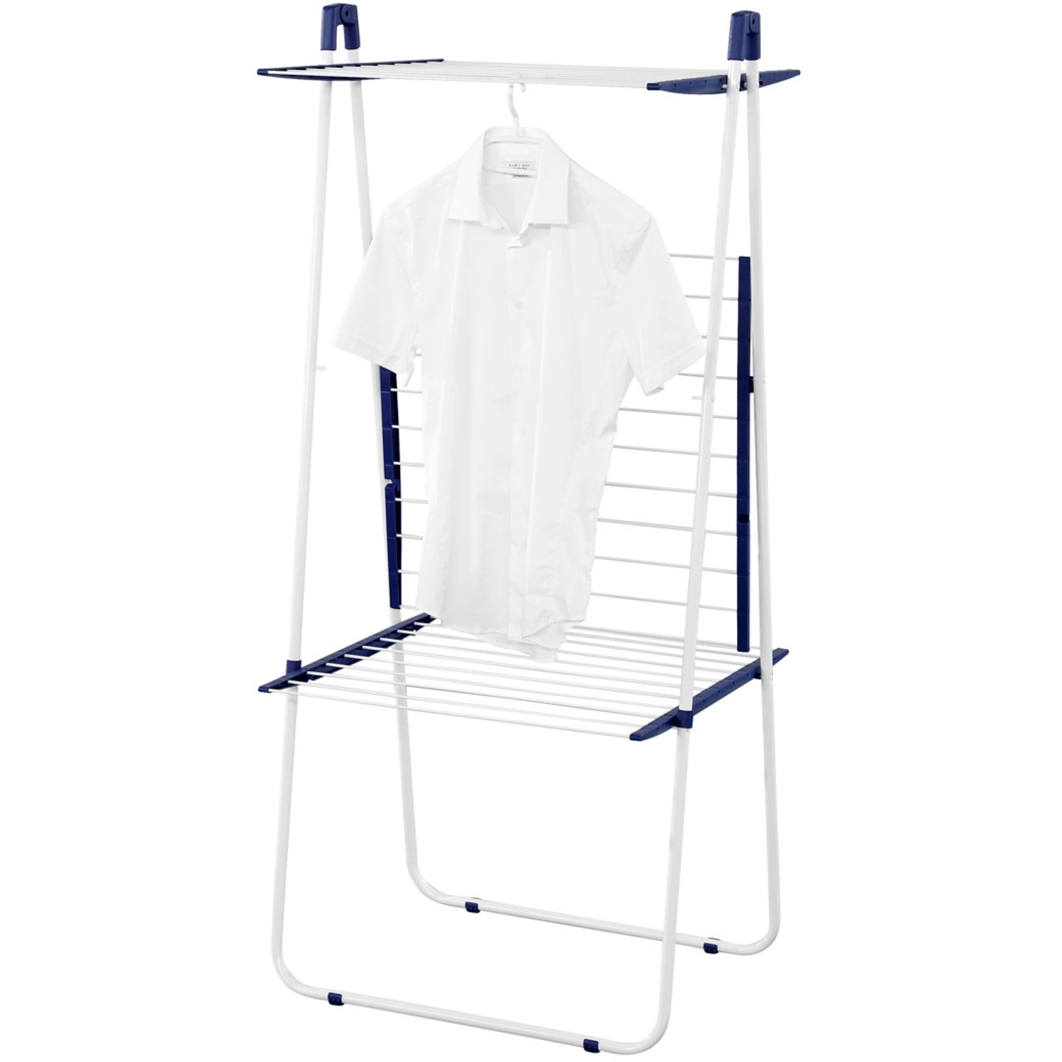 Leifheit Turmtrockner Pegasus Tower 190: Wäscheständer mit drei Ebenen und weißem Hemd.