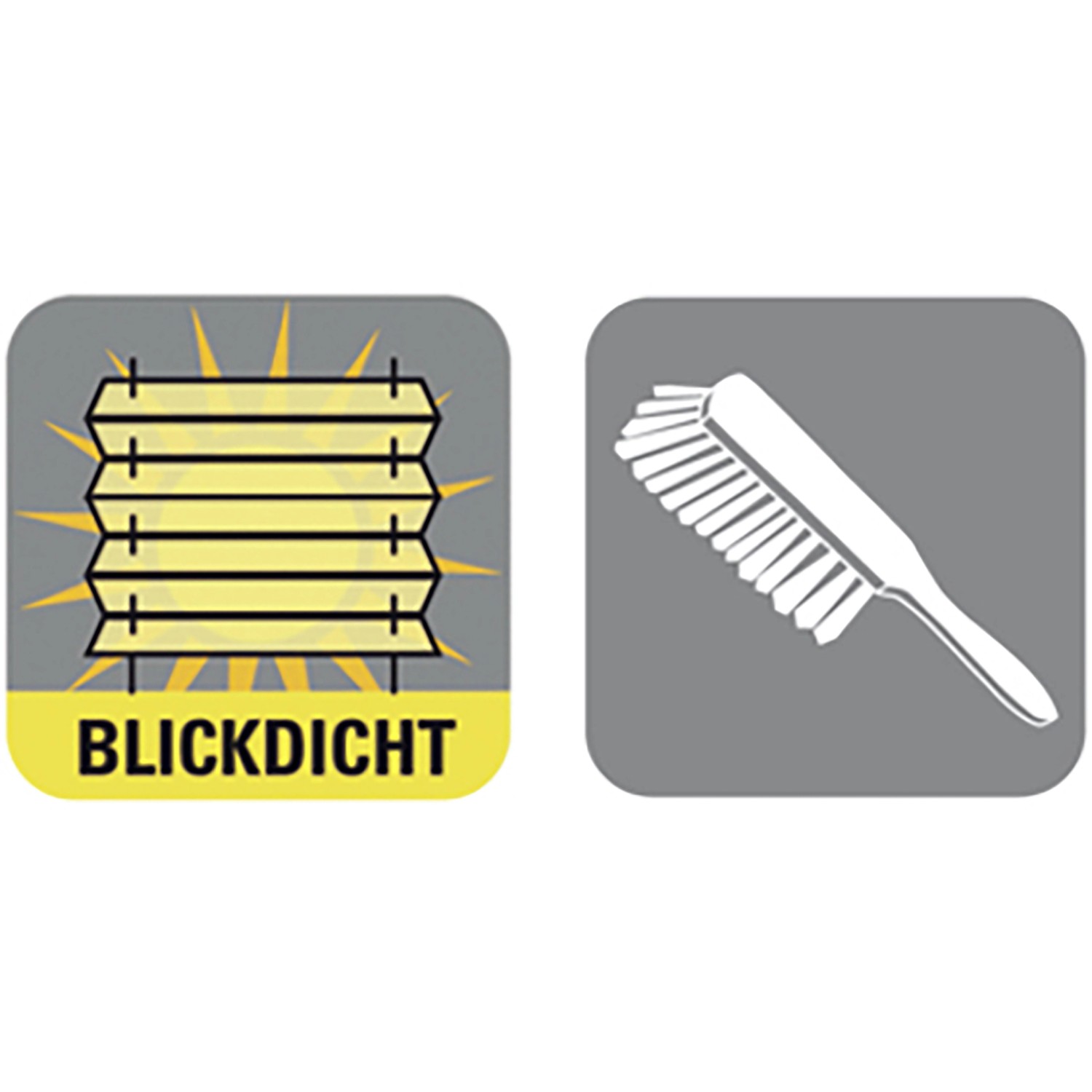 Symbole für blickdichtes Dachfenster-Plissee und Reinigungsbürste.