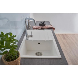 Respekta Einbauspüle Houston, 80x50 cm, Mineralit Weiß, mit Abtropffläche und Siphon.