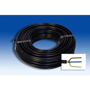 Schwarzes Emskabel Erdkabel NYY-J 3 x 2,5 mm², 25 m Rolle mit Detailansicht der Adern.