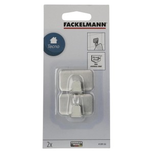 Fackelmann Klebehaken 2er-Set, rechteckige Garderobenhaken aus Edelstahl, selbstklebend.