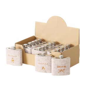 Boltze Trinkflaschen BBQ, 3-fach sortiert, grau, mit Grillmotiven in einer Displaybox.