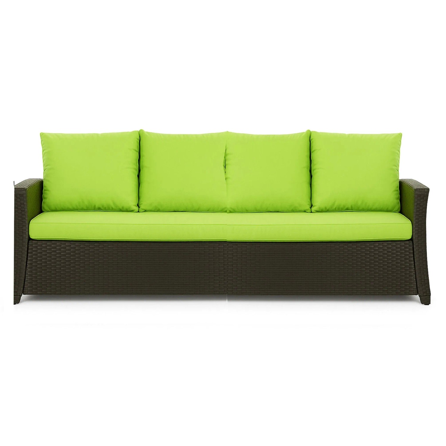 Gartensofa mit hellgrünen Kissen. Setgarden Sitzkissen für Polyrattan Möbel.