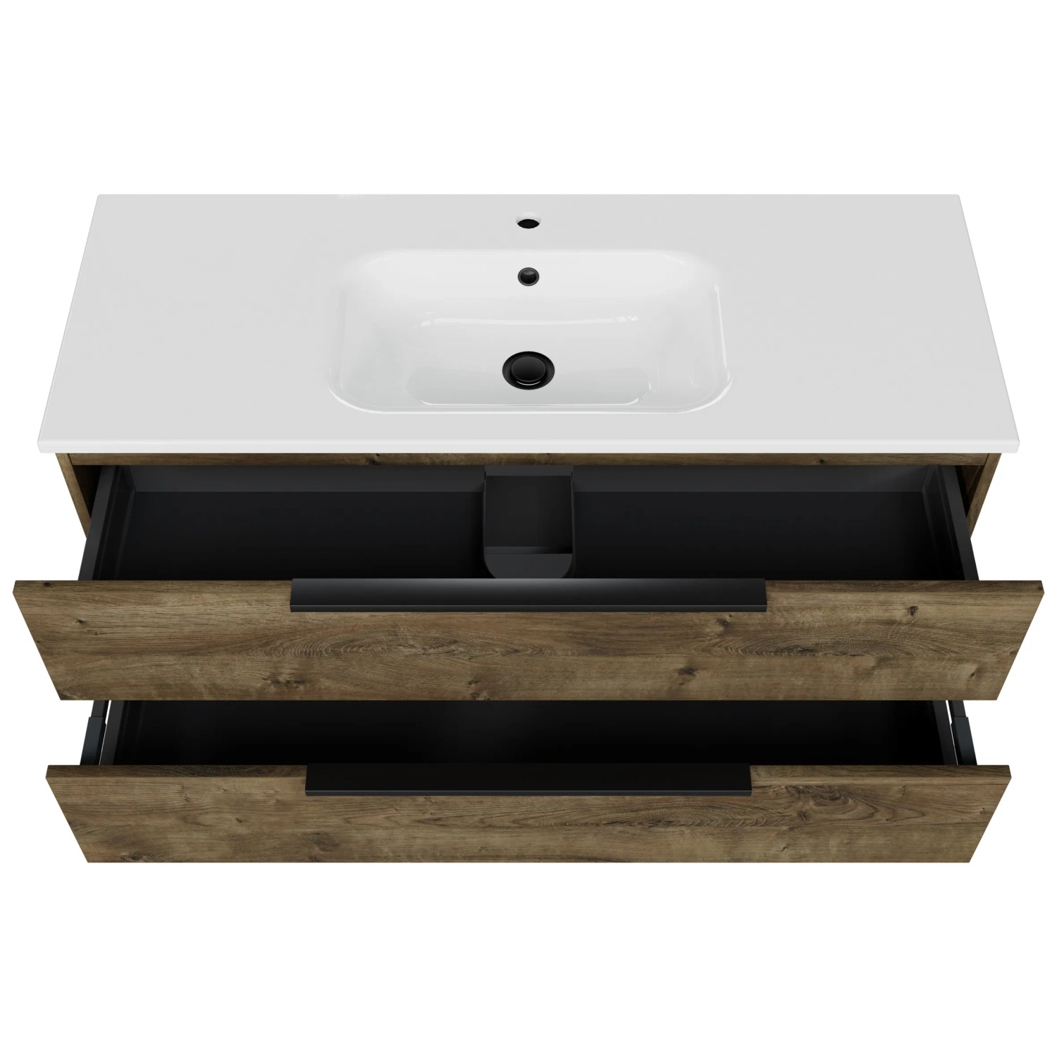 Pelipal Badmöbel-Set Quantum, Eiche Ribbeck quer, 121 cm, mit Mineralmarmor-Waschtisch und 2 Auszügen.