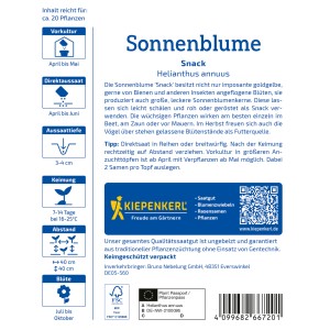 Kiepenkerl Sonnenblume Snack Gelb Samenpackung für goldgelbe Blüten und nussige Kerne.
