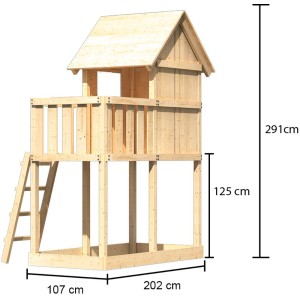 Karibu Kinderspielhaus Frieda Set mit Anbau, naturbelassenes Holz.