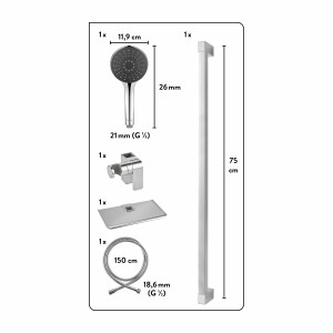 baliv Duschbrause-Set DBS-70.70 verchromt mit Duschstange, Handbrause, Brauseschlauch und Ablage.