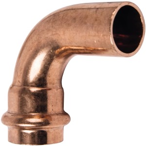 Kupfer Pressfitting Bogen 90 Grad, 22 mm für Trinkwasser- und Heizungsinstallation.