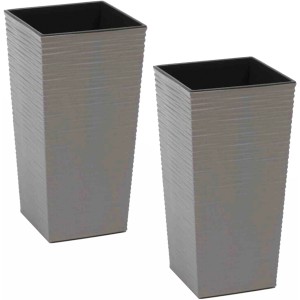 Siena Garden Pflanzsäulen Set, 2-teilig, Eco Nizza Grau, gerillte Optik, Holzfaseranteil.