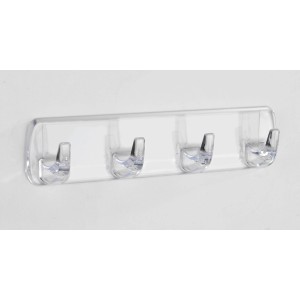 Transparente Wenko Hakenleiste mit 4 Haken zum Ankleben, ideal für Bad und Haushalt.