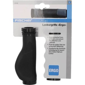 Fischer Ergo Lenkergriffe, schwarz, ergonomisch geformt für sicheren Halt beim Fahrradfahren.