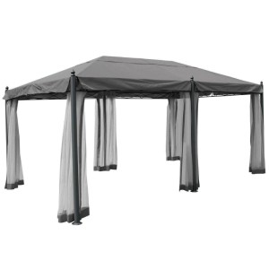 Graue MCW Pergola Calpe 5x3m mit Seitenwand und Moskitonetz.