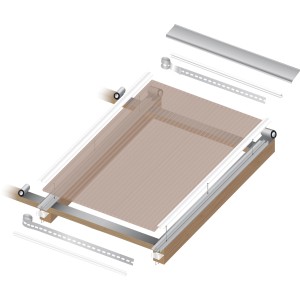 Hohlkammerplatte Acryl Bronce 16mm, Detailansicht der Montage auf einer Holzkonstruktion.