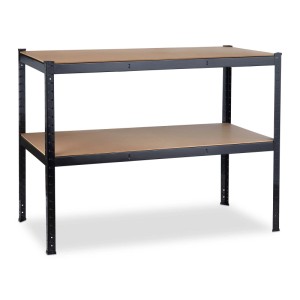 Relaxdays Werkbank Stahl MDF Schwarz Natur 2 Ebenen Höhenverstellbar 90 cm x 120 cm x 60 cm 10,5 kg