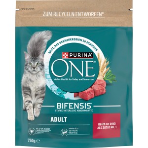 Purina One Katzenfutter Adult Rind, 750g Beutel. Trockenfutter für ausgewachsene Katzen mit Rind.
