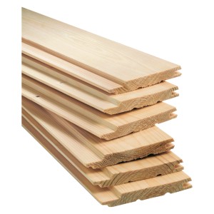 Profilholz Helsinki Fichte/Tanne, Nut und Feder, unbehandelt, gestapelt.