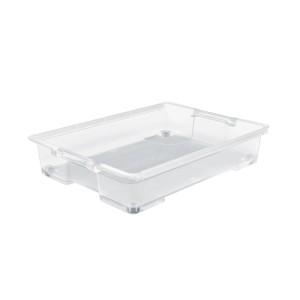 Transparente Rotho Unterbettbox Evo Easy 50 l aus Kunststoff mit integrierten Griffen. Praktische Aufbewahrungsbox.