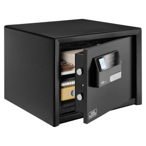 Offener, schwarzer Burg-Wächter Profi-Safe PRS 520 E Tresor mit elektronischem Schloss und Innenraum.