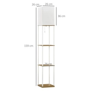 Weiße HOMCOM Stehlampe mit quadratischem Schirm und 3 braunen Ablagefächern. Moderne Innenleuchte mit Regal.