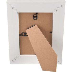 Rückseite des weißen Bilderrahmens Minimalist Zen 10x15 cm mit Aufsteller.