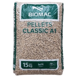 Sack Biomac Holzpellets Classic A1, 15 kg, für Heizung und Kamin.