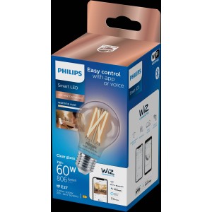 Philips Smart LED-Leuchtmittel, 60W, E27, Filament, klare Standardform im Einzelpack.
