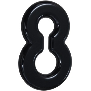 Schwarze Alpertec Hausnummer 8 aus Nylon, witterungsbeständig.