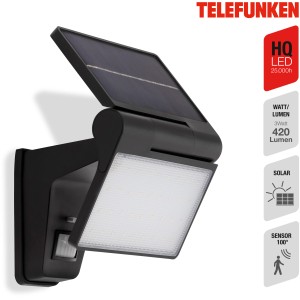 Telefunken LED-Solar-Außenleuchte Metz Schwarz mit Bewegungsmelder, 3W.