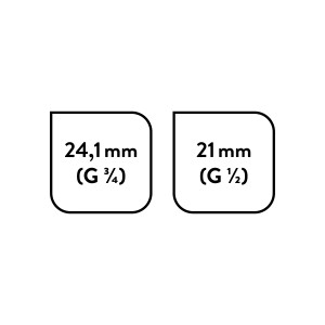 Abbildung der Maße des Reduzierstücks für Brauseschläuche: G 3/4 (24,1 mm) und G 1/2 (21 mm).