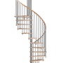Graue Minka Spindeltreppe Spiral Wood Buche, Durchmesser 120 cm, für Geschosshöhen bis 305,5 cm.