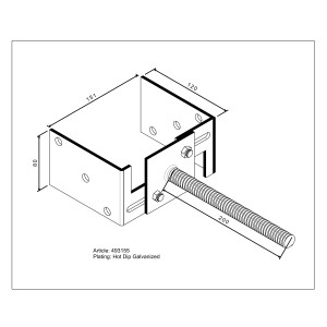 U-Form Stützenschuh zum Einbetonieren, breitenverstellbar für Pfosten 80-150mm.