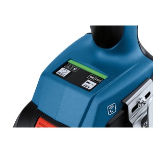 Detailaufnahme: Bosch Professional GRG 18V-16 C Akku Nietpistole, Bedienelemente und LED-Anzeige.