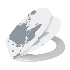 MSV WC-Sitz World, Duroplast, Soft-Close, grau-weiß mit Weltkarten-Motiv.