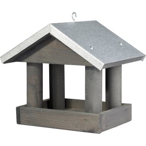 Schwarzes Vogelhaus aus Kiefernholz mit Metalldach, 24x26x26 cm, zum Aufhängen im Garten.