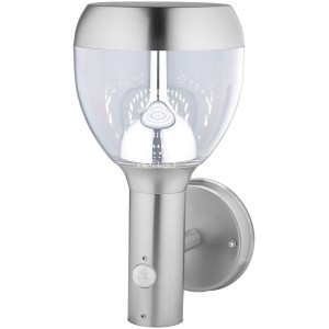 Moderne LED-Außenwandleuchte Tutino aus Edelstahl mit Bewegungsmelder.