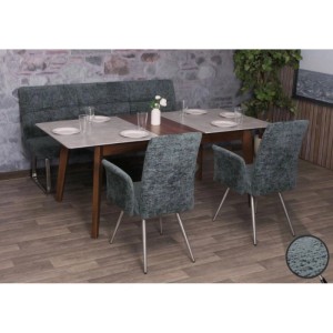 MCW Esszimmer-Set G55, 3-teilig: Stuhl mit Armlehne, Sitzbank 180cm, Chenille Stoff blau-grün.