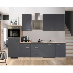 Flex-Well Exclusiv Küchenzeile Morena 280 cm Basaltgrau matt-San Remo Eiche hell