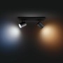 Schwarzer Philips Hue LED-Spot Runner mit zwei Leuchten und unterschiedlichen Lichtfarben.