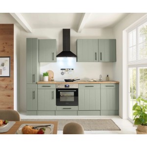 Respekta Küchenzeile Anton Landhaus Schilfgrün 250 cm mit Einbau Herd-Set