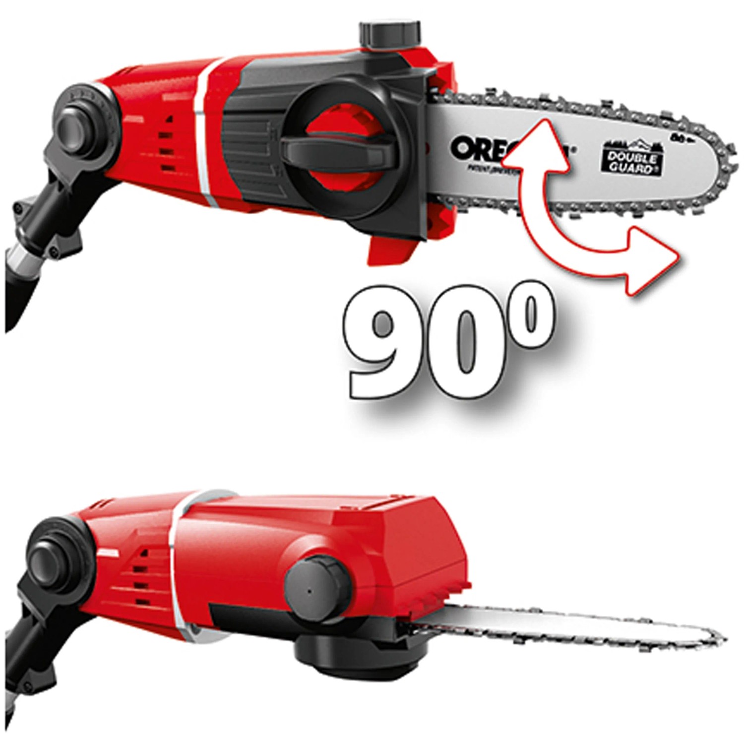 Einhell Akku-Hochentaster GE-HC 18 Li T Solo mit drehbarem Kettensägen-Aufsatz.