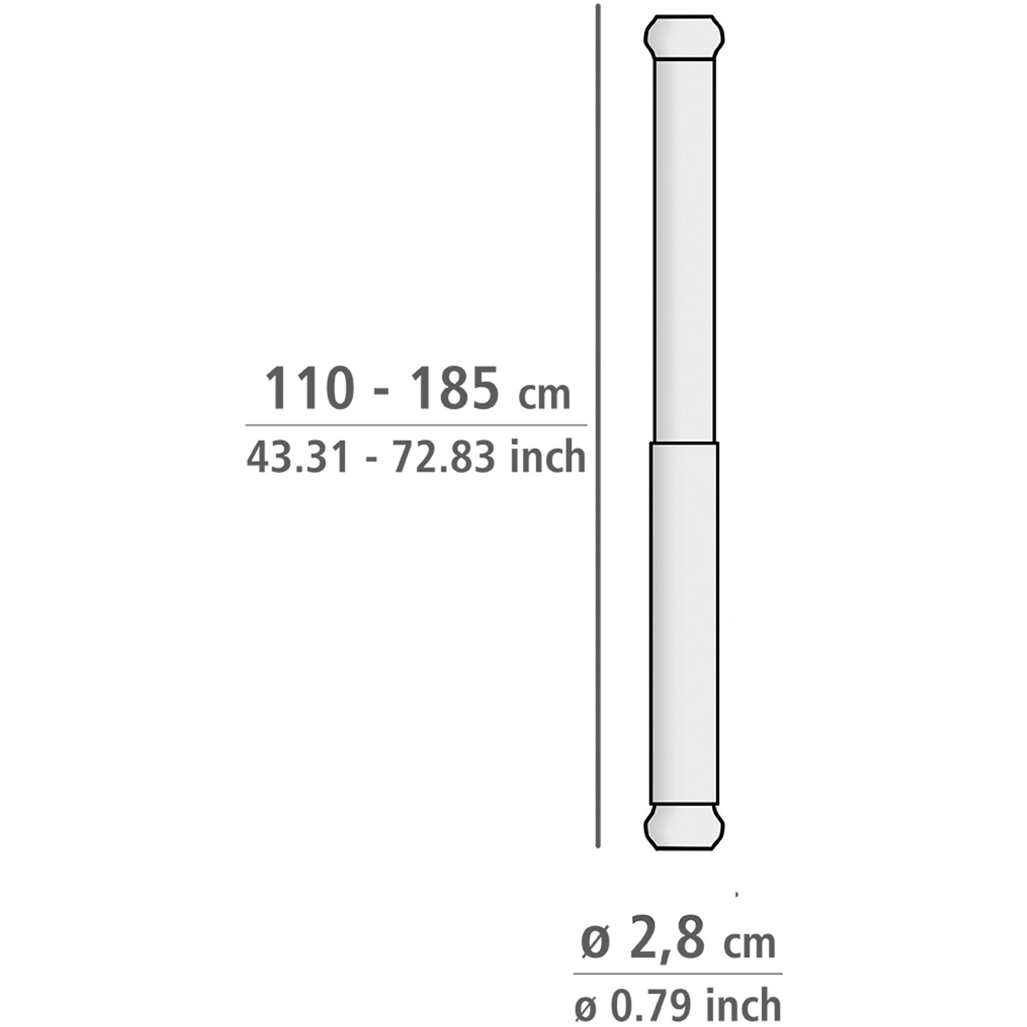 Wenko Teleskop-Duschvorhangstange Luz, ausziehbar von 110-185 cm, rostfrei, weiß.