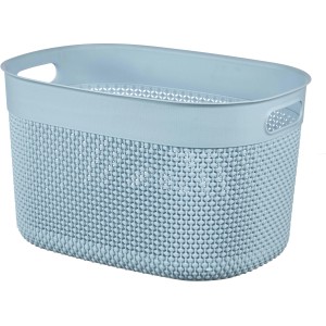 Hellblauer Curver Filo Recycling-Korb L, 18L, Aufbewahrungsbox mit Griffen und dekorativer Flechtstruktur.