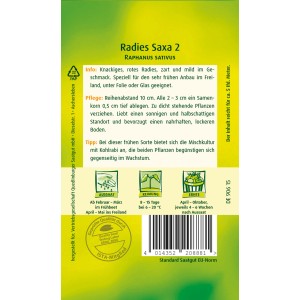 Samenpackung Quedlinburger Radieschen 'Saxa 2', geeignet für frühen Anbau.