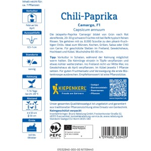 Kiepenkerl Saatgut Chili-Paprika Camargo F1 Packung, Gemüsesamen für würzige Gerichte.