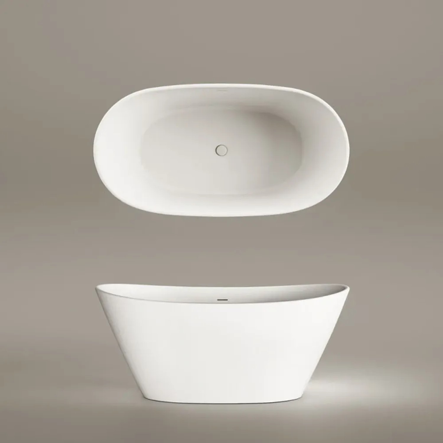 Freistehende, matte, weiße Mineralguss-Badewanne PAA Amore, 160x85x71,5 cm.