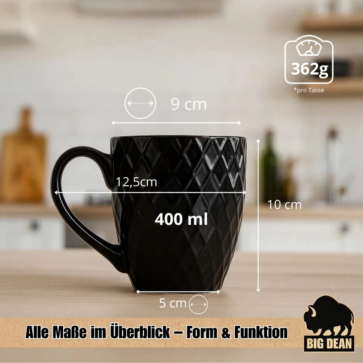 BigDean 6 Stück Kaffeetassen 400ml Schwarz Matt Kaffeebecher Keramik Hochwertiges Kaffeetassen Set Modernes Tassen Set in Geschenkbox kaufen bei OBI